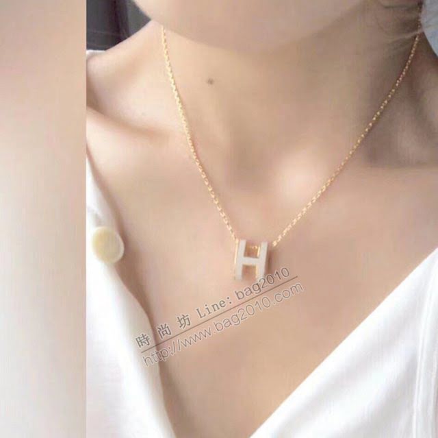 Hermes首飾品 愛馬仕H白色琺瑯項鏈 Hermess925純銀女項鏈  zgh1514